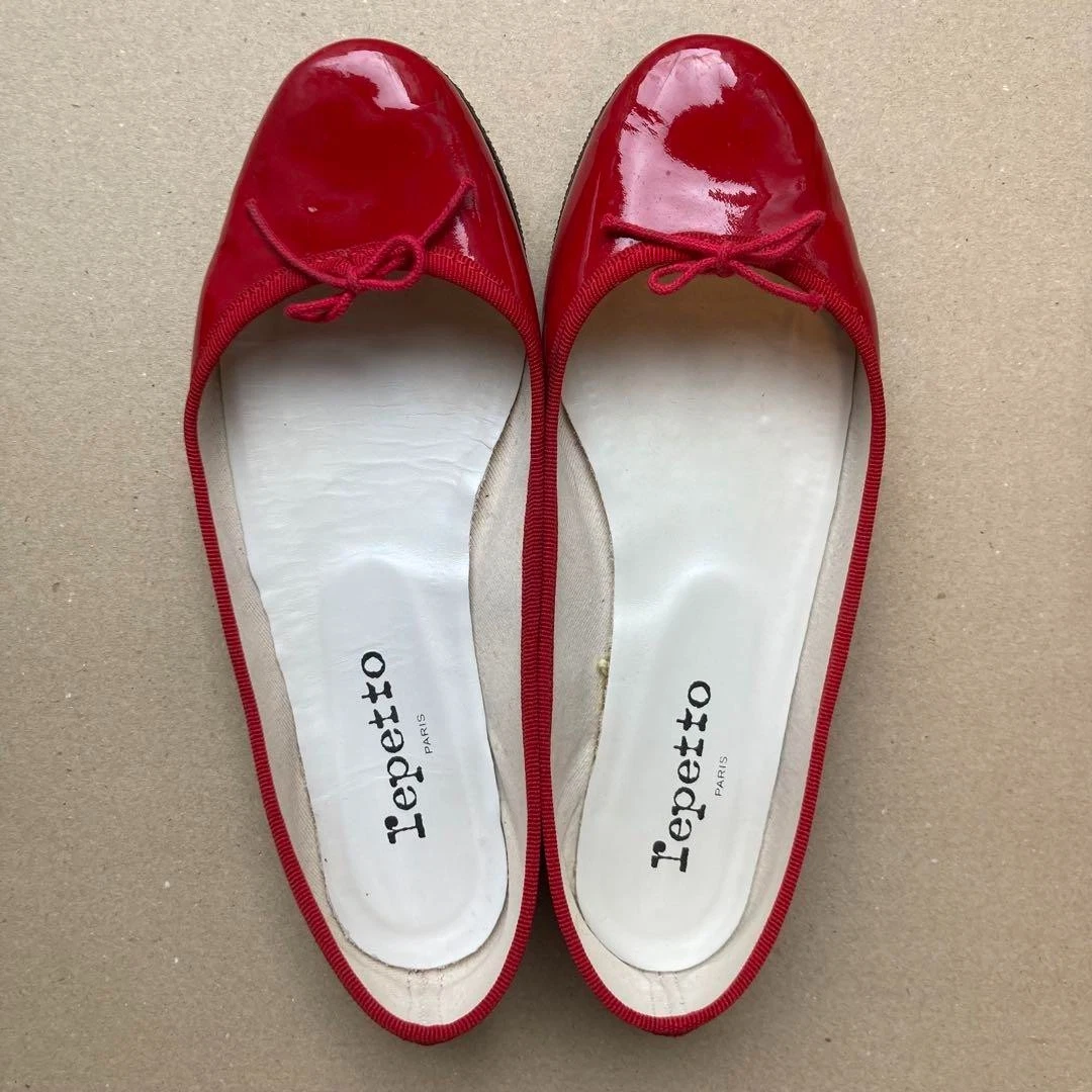repetto Ballet shoes Ribbon Flat Pumps Red Patent Leather Size 38