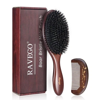 Hair Brush, Boar Bristle Hair Brush for Women Men Kids, Nature Bristles Hairbrus - Image 1 of 4