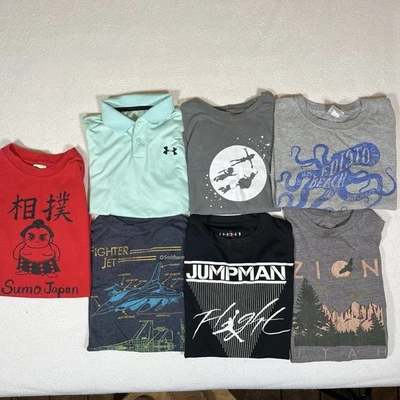 Lot of 7 Boys YS youth small Short Sleeve Shirts Jordan Disney Under Armour   S - Image 1 of 4