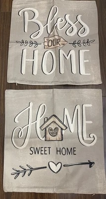 Set Of 2 Beautiful Heavy Weight Home Theme Cottage Style Throw Pillow Covers - Image 1 of 4