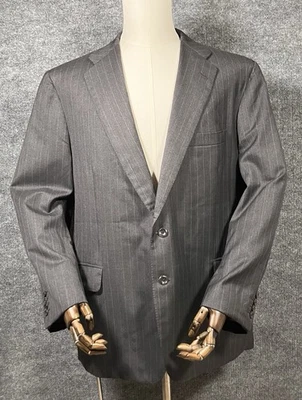 Holland & Sherry Bespoke Savile Row Suit Charcoal Purple Stripe 2PC 24.5” Chest - Image 1 of 4