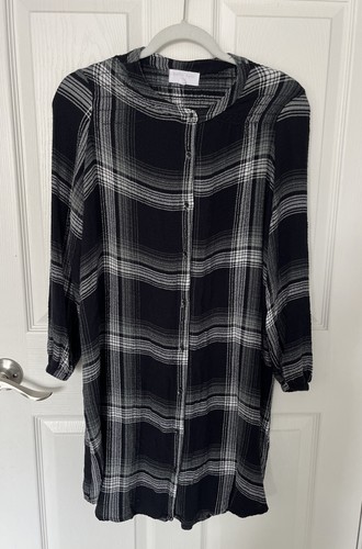 VETEMENTS Bella Dahl Camicia Abito Nero Plaid Quadri Bottoni Frontali Tg 14 Elasticizzato Y2K