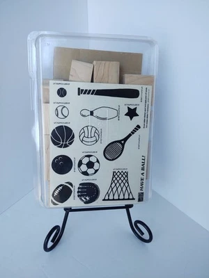 Stampin Up-Have A Ball!-Retired/ 13 Unmounted Wood block/ Red Rubber Stamp Set - Image 1 of 2