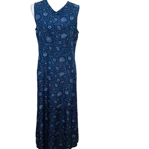 Charter Club Silk Maxi Dress 10 Blue Floral Lined Vacation Boho Business Casual - Picture 1 of 9