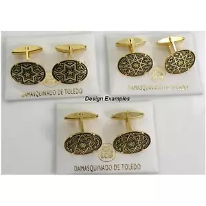 Gemelli da uomo oro damascato design stella ovale di Midas di Toledo Spagna 2503 - Foto 1 di 3