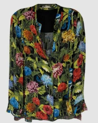 Blusa Top Alice + Olivia Para Mujer Negra Manga Larga Floral Satén Talla Grande $395 Foto 1 de 4