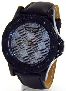 KING MASTER DIAMOND WATCH BLACK FACE LARGE BLACK CASE BAND SUPER TECHNO JOJINO - Picture 1 of 6
