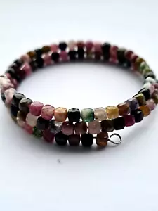 Natürlicher Turmalin echter Edelstein Memory Draht Wickelarmband - Bild 1 von 7