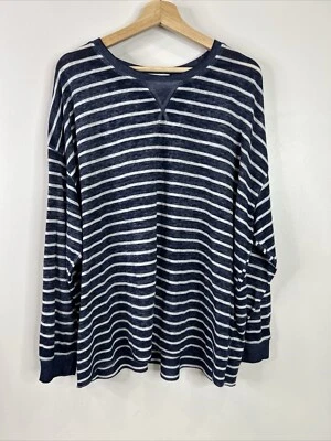 C&C California Size 2X Navy White Stripe Long Sleeve Causal Lightweight Tunic - Image 1 of 4