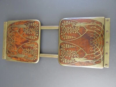 ERHARD & SOHNE ANCIEN SERRE LIVRES ART NOUVEAU AVEC OISEAUX BOIS ET LAITON 1900 - Photo 1/4