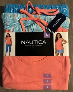 Nautica 3-teiliges Pyjama Set Gr. S-M-L Capri Hose Shorts Tank Top Neu mit Etikett - Bild 1 von 4