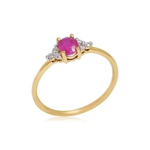 Gift For Her 14k Yellow Gold Natural Diamond RUBY Stackable Birthday Ring - Picture 1 of 9