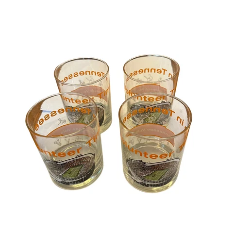 Tennessee Volunteers Official T-Club Glass Tumbler Neyland Stadium x 4 Beautiful Cover