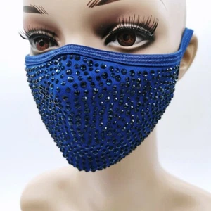 Rhinestone Bling Face Mask for women with filter- Blue - Picture 1 of 4