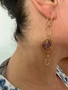 AUTHENTIC GUCCI HORSEBIT HOOK 18K GOLD GEMSTONE EARRINGS 3” LONG, MADE IN ITALY - Picture 1 of 13