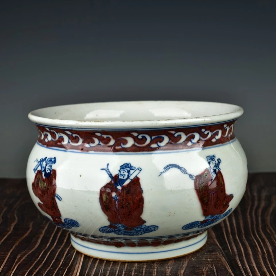 7.6'' Chinese Antique dynasty Blue and white underglaze red glaze Brush Washers - Image 1 of 4