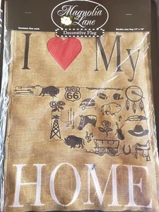 I Love My Oklahoma Haus-Garten Flagge-Sackleinen doppelseitig appliziert-13”X18” - Bild 1 von 1