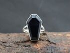 Solid 925 Sterling Silver Black Onyx Gemstone Coffin Shape Handmade GENUINE Ring