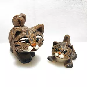 Seltene Vintage Tabby Katze & Kätzchen Ton Figuren Artesania Rinconada Uruguay. - Bild 1 von 7