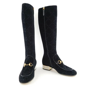 New GUCCI Size 7 MISTER 30mm GG Guccissima Velvet Monogram Boots Crystal 37 Eur - Picture 1 of 11