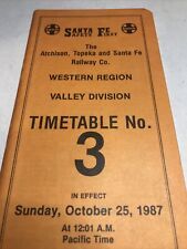 1987 Timetable No. 3 Santa Fe/AT&SF Western Region Valley Division October 25