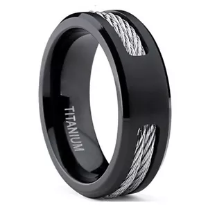 Titanium Black Stainless Steel Cables Design Men's Wedding Band Wedding Ring M27 - Picture 1 of 3