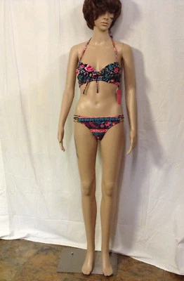 Xhilaration Lace-Up Midkini Bikini Top Navy Floral Paisley Size XS Pushup - Image 1 of 4