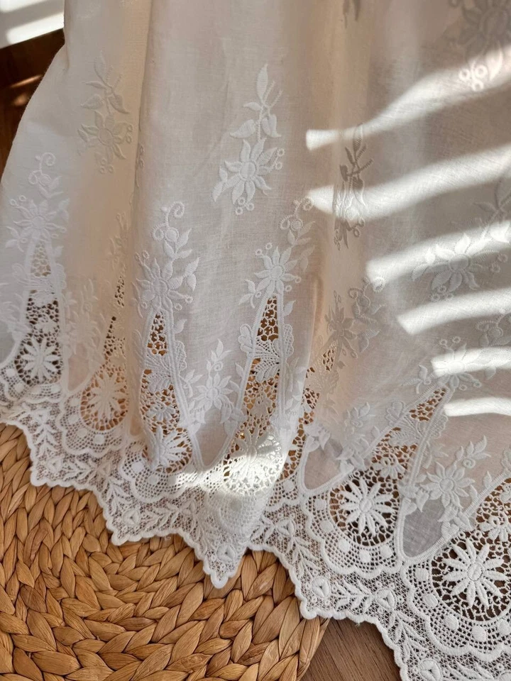 Eyelet Lace Fabric Off-White Color Cotton Embroidered Material 53’’ Wide Curtain - Image 1 of 4