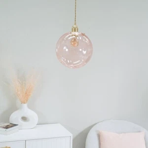 Gold Trim Easy Fit Lamp Shade Pink Tinted Glass Globe Lampshade Light LED Bulb - Picture 1 of 8