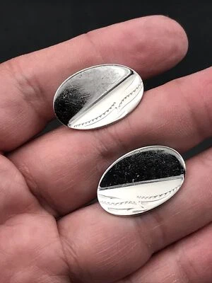 VTG Anson Sterling Silver Oval Shaped Carved lines Cufflinks 5/8x1 - Image 1 of 4