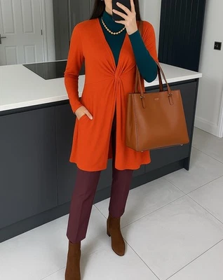 Kettlewell Long Sleeve Top Size S M Orange  Split Front Longline Tunic - Image 1 of 4