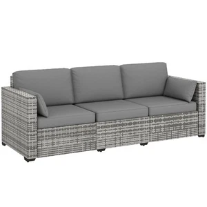 Outsunny Three-Seater Outdoor Wicker Patio Furniture, Gray - Picture 1 of 11