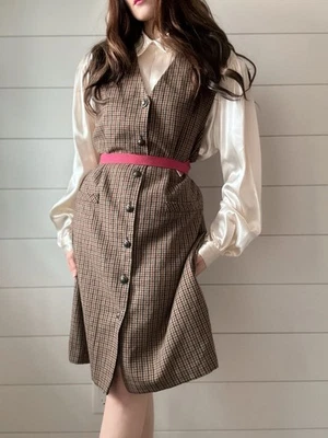 Vintage Wool Dress 90s Shift Plaid Tweed Norton McNaughton  - Image 1 of 4
