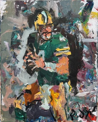 Brett Favre Green Bay Packers Legend, Original 20x16 Acrílico sobre Lienzo Fútbol Foto 1 de 4