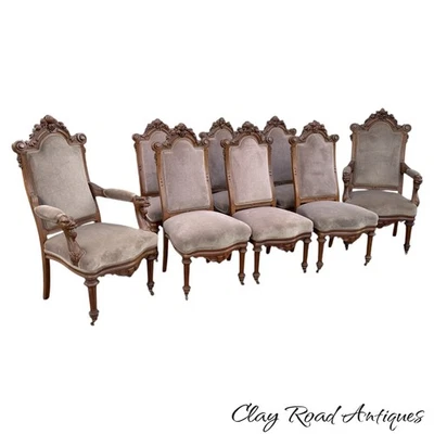 Antique Victorian Renaissance dining chairs set 8 lion heads carved walnut 1870 - Image 1 of 4