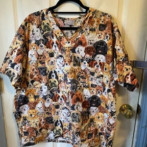 UA SCRUBS TOP Sz 2X DOGS All Breeds All Over Print Animals Lover Doggie Mama - Picture 1 of 6