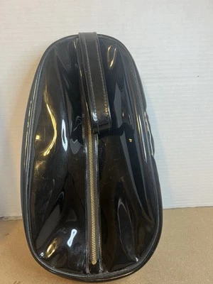 Vintage Shiny Black Vinyl Shoe Caddy 14”, Zippered Bag with Handle - Image 1 of 4
