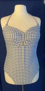 Blue & White Gingham Halter Neck Swimsuit Size 18 - Picture 1 of 3