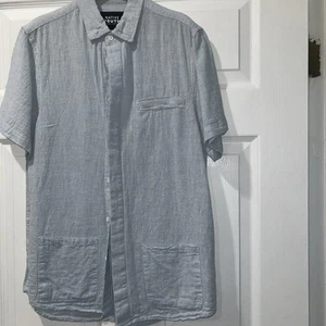 NATIVE YOUTH LIGHT BLUE FRONT POCKETS LINEN BLEND SHIRT Sz- S Worn Once MSRP $85 - Picture 1 of 7
