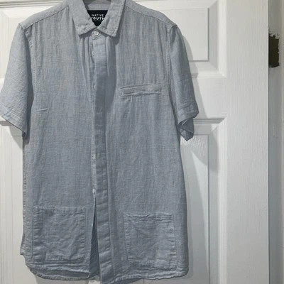 NATIVE YOUTH LIGHT BLUE FRONT POCKETS LINEN BLEND SHIRT Sz- S Worn Once MSRP $85 - Image 1 of 4