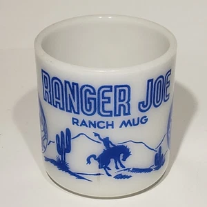 VTG Hazel Atlas Blue Ranger Joe Milk Glass Ranch Mug D Handle Cowboy - Picture 1 of 8