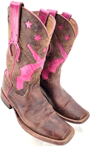 Macie Bean 31427 Pink Square Toe Guns Revolvers Stars Cowgirl Boots Women's 7 M - Picture 1 of 9