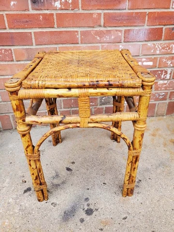 Vintage Ottoman Footstool Wicker Rattan And Bamboo Stool Cover