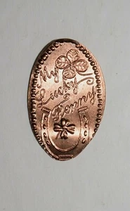 ROLLED FLAT, "MY LUCKY PENNY," Bright Horse Shoe and Shamrock, (1.25") Brand New - Picture 1 of 3