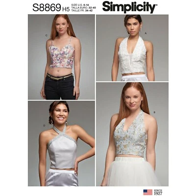 Simplicity 8869 Sz 6-22 Crop Halter Top Sweetheart Tank Low Cut Formal Pattern - Image 1 of 4
