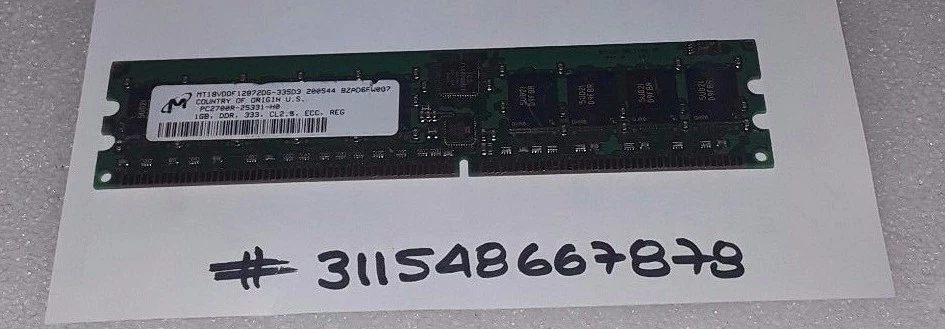 1GB DDR1 PC PC2700R 2700R DDR1-333 333MHZ 184PIN  ECC-REG RDIMM  2RX8  64X8  - Image 1 of 1