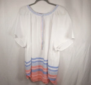 Talbots Plus Size 2X White with Stripes Round Neck S/S Popover Tunic - Picture 1 of 4