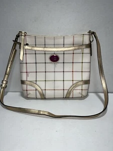 Coach plaid Crossbody Bag Peyton Tattersall Zip Closure Lined Gold Trim F19175 - Picture 1 of 8
