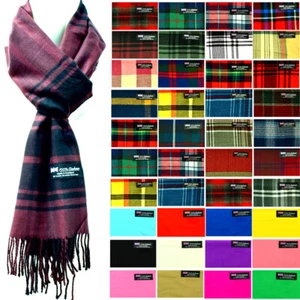 Mens Womens Wool Check Scarf Scotland Made Warm Plaid Wool 100% Cashmere Scarves - Picture 1 of 103