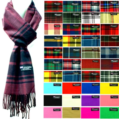 Mens Womens Wool Check Scarf Scotland Made Warm Plaid Wool 100% Cashmere Scarves - Image 1 of 4